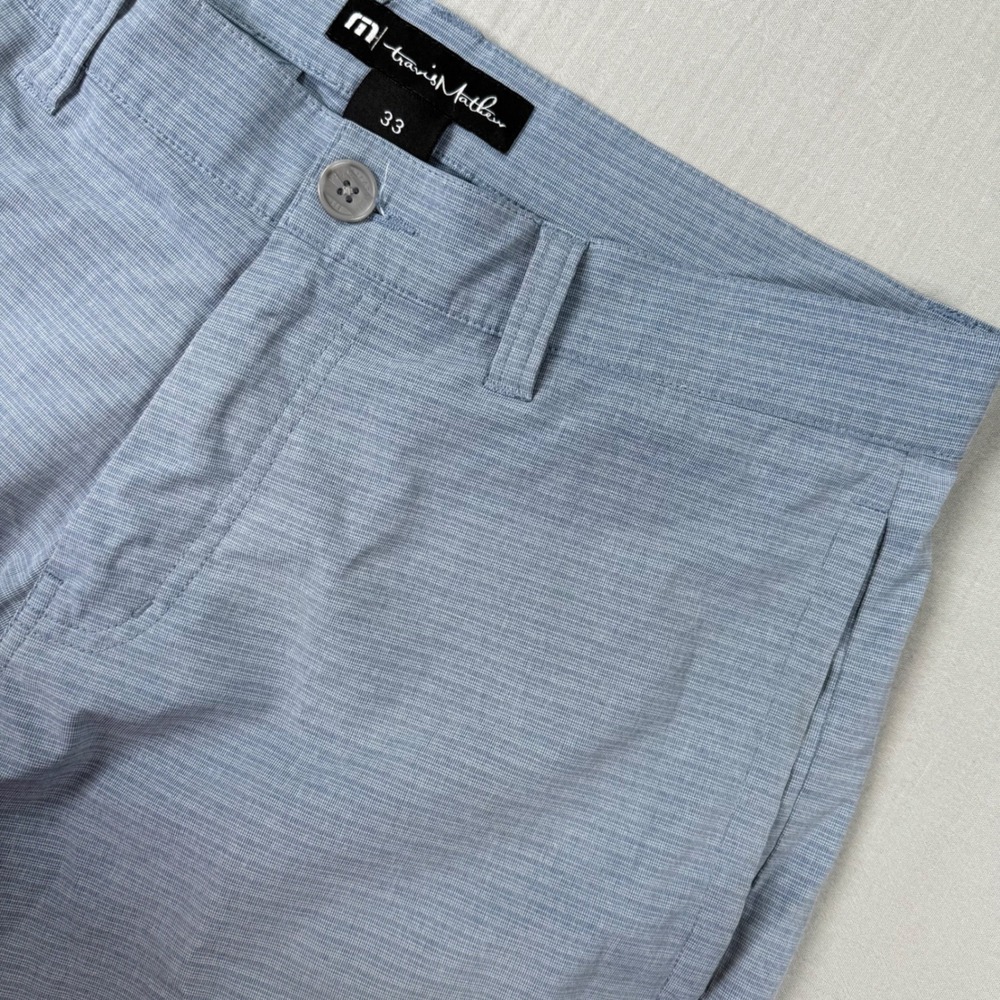 Travis Mathew Mens Blue Heathered Performance Golf Shorts Size 33 Stretch 10"